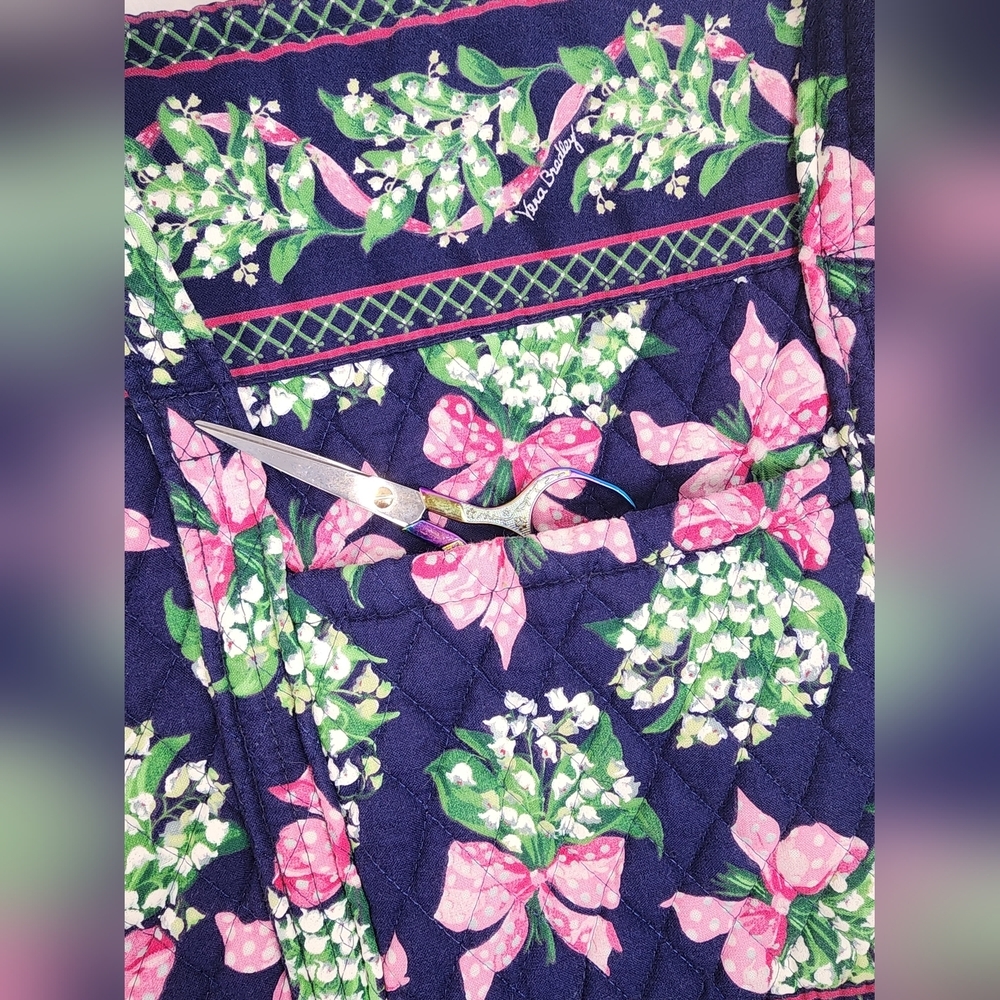 1999 Vintage Retired Vera Bradley Return to Happiness Navy Pink Bows Large Tote - Picture 12 of 16